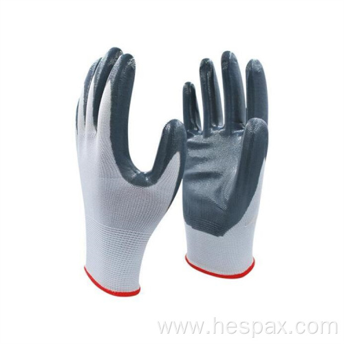 Hespax Nylon Anti-oil Nitrile Palm Coated Labor Gloves
